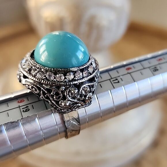Vintage Enamel and Rhinestone Raised Adjustable Ring - Picture 14 of 14